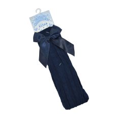 S151-N: Navy Knee Length Socks w/Bow (2-9 Years)